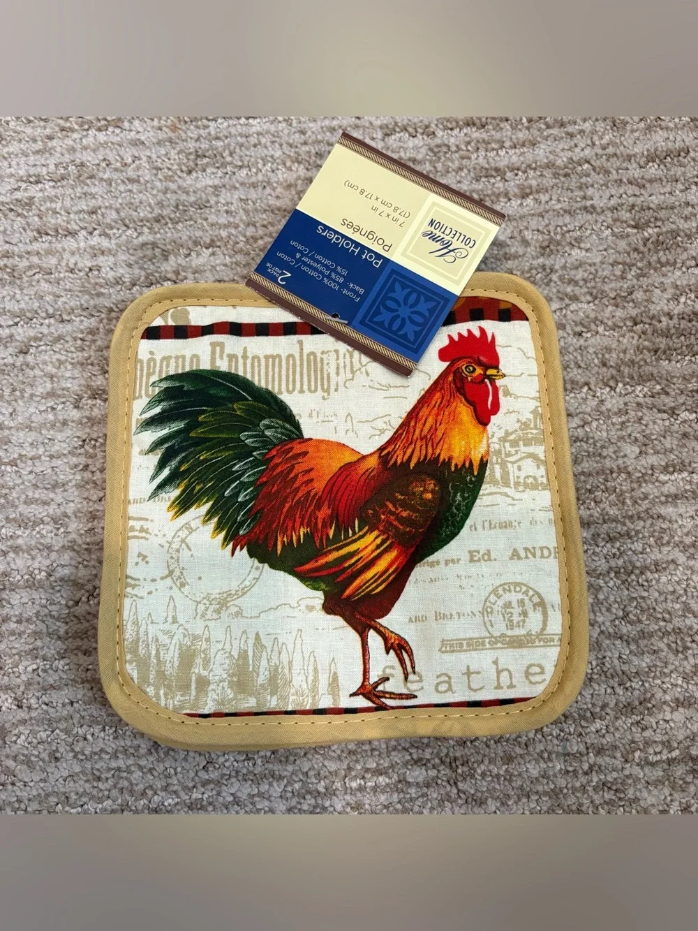 NWT Home Collection 2 Rooster Hot Pads - Pot Holders